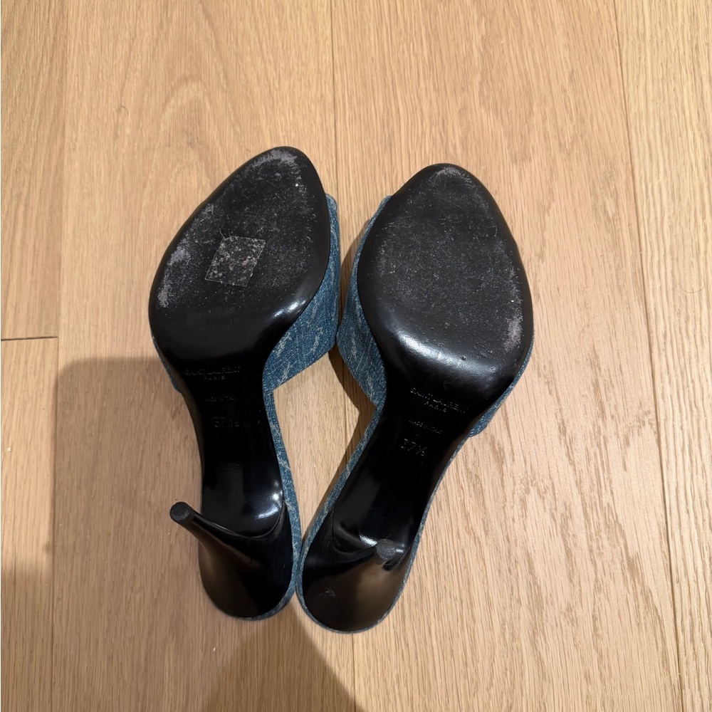 Saint Laurent Denim Blue Heeled Mules - Picture 8 of 9